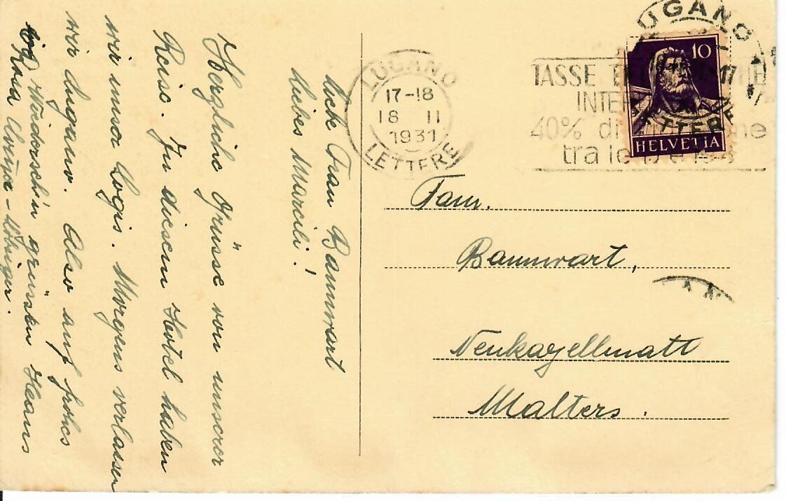 Cartoline postali: Hotel Brünig - Blaser Lugano 1931 – Usato da Hochdorf venduto da Ziegel-16 1