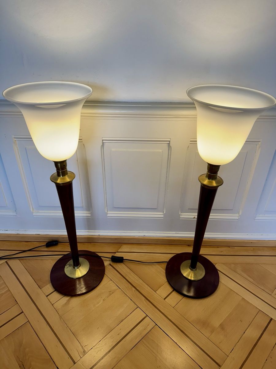 Lampade: Mazda Stehlampen - Set Holz / Messing / Opal Glas - Art Déco – Usato da Zürich venduto da Nobs1 7