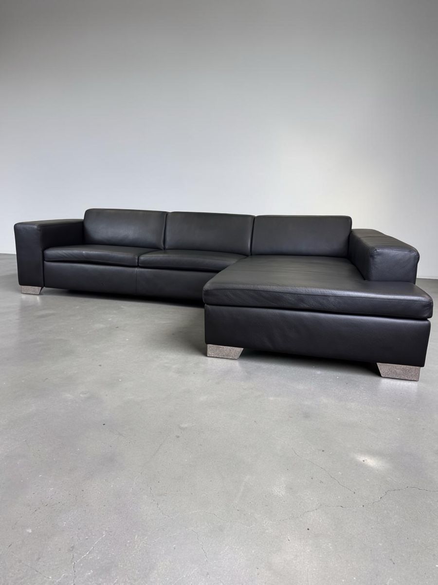 Divani: Ecksofa aus echtem Rindsleder, schwarz, mit Bettfunktion – Usato da Fehraltorf venduto da Sofalab.swiss 1