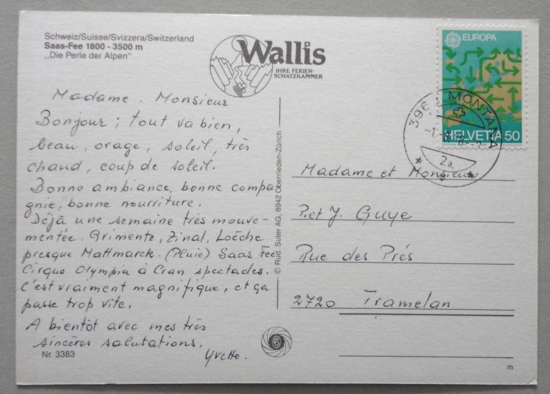 Cartoline postali: Saas-Fee 1800 - 3500 m – Usato da Fétigny venduto da Billy2miny 1