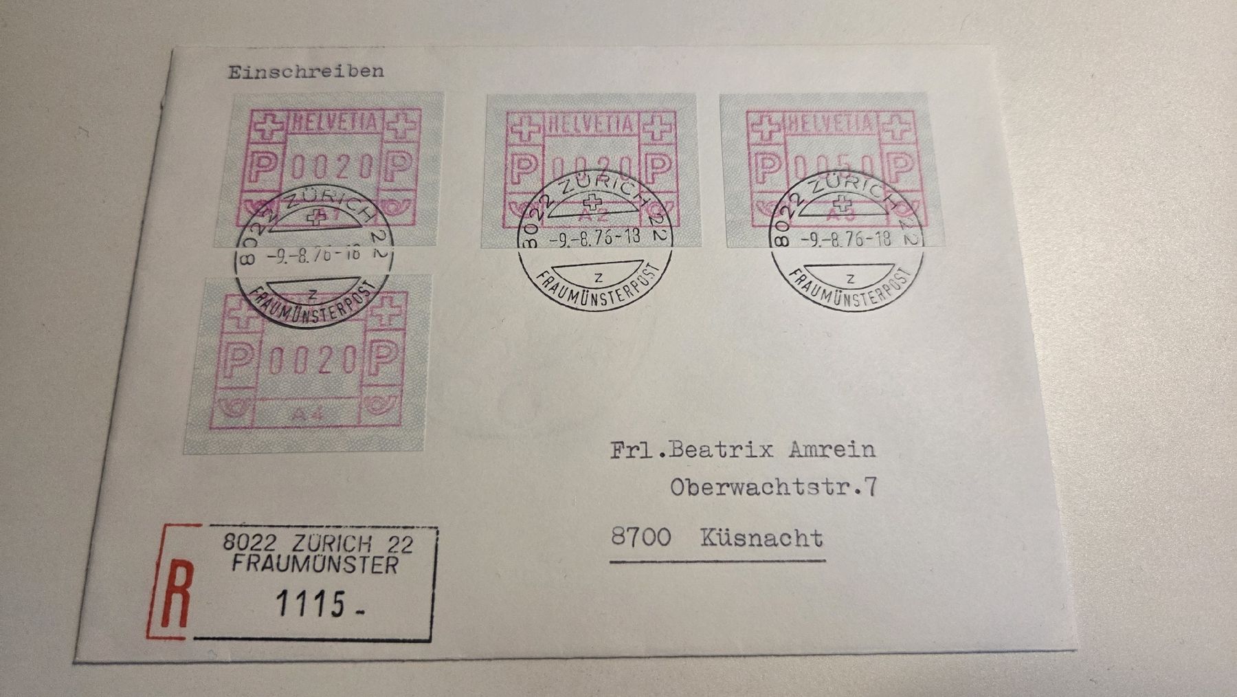 Tous les timbres: 1976 ATM FDC A1 - A4 auf einem Kuvert – D'occasion à Arni AG par Moth68
