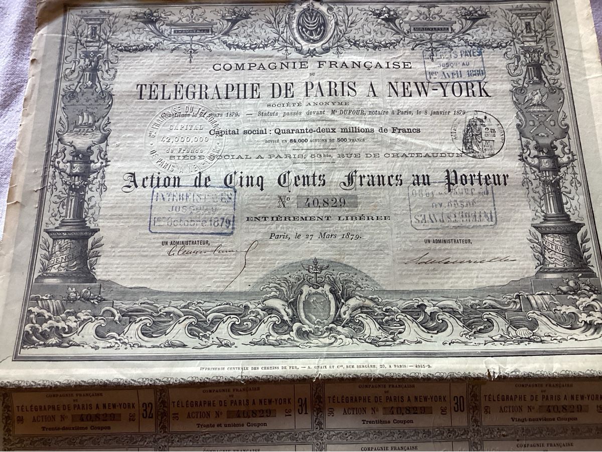 Documenti: Action télégraphe 1879 – Usato da Luc (Ayent) venduto da Rebouille