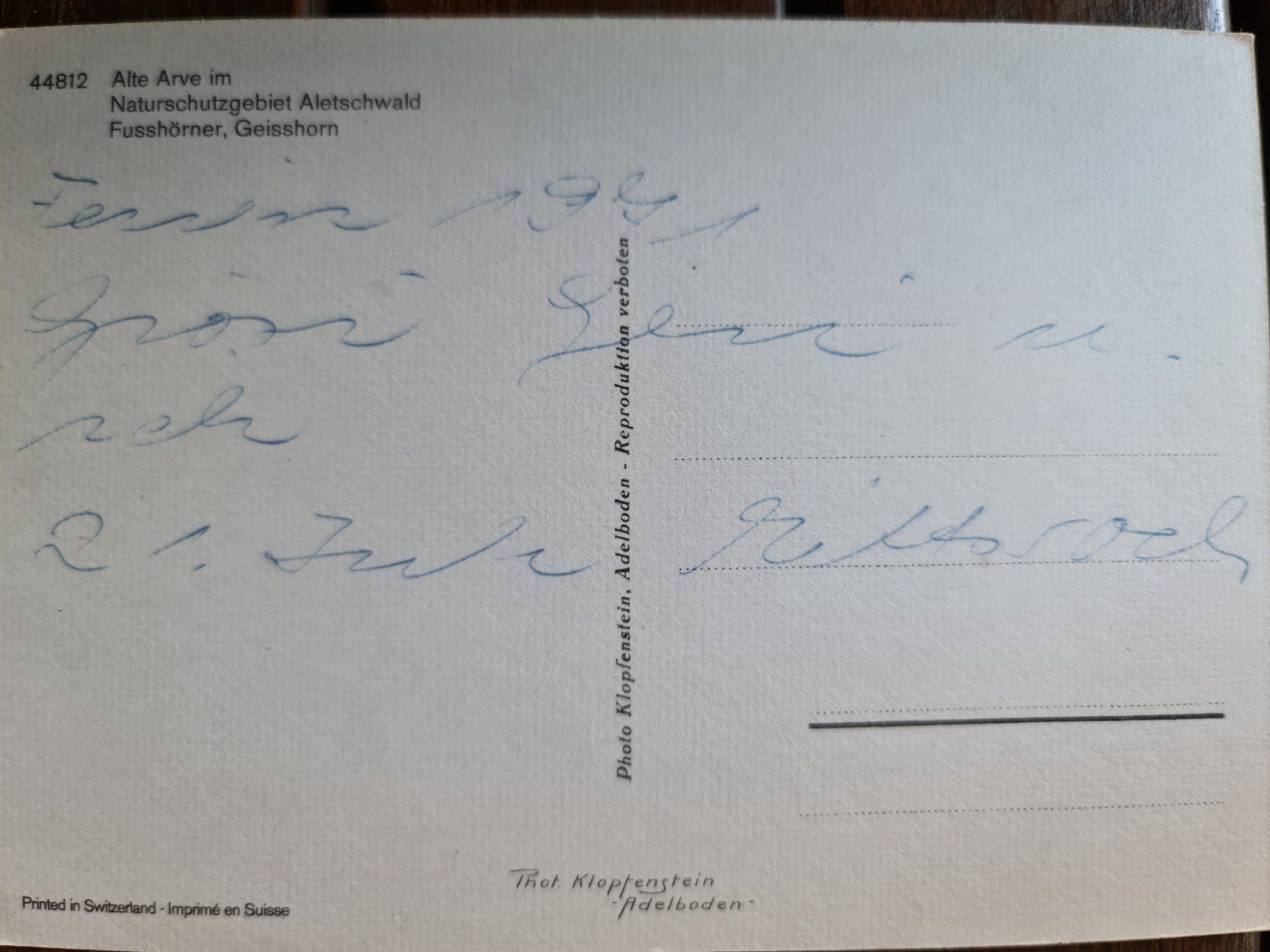 Cartoline postali: Ansichtskarte Aletsch Wald – Usato da Dintikon venduto da Vexi 1