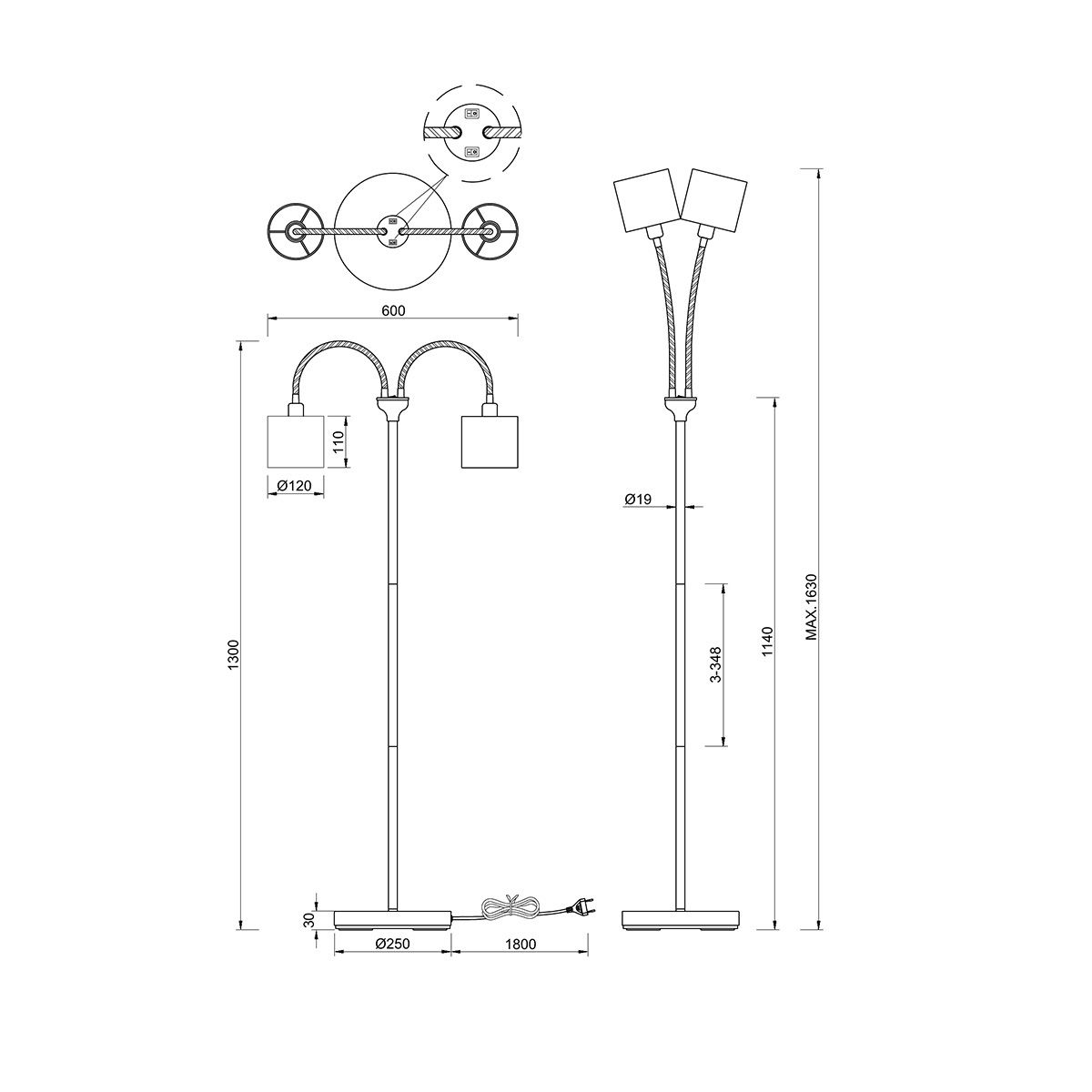 Lampade: Stehleuchte, Stoff, Schwarz, 130 cm – Nuovo (secondo la descrizione) da Kreuzlingen venduto da Smart-Light 3