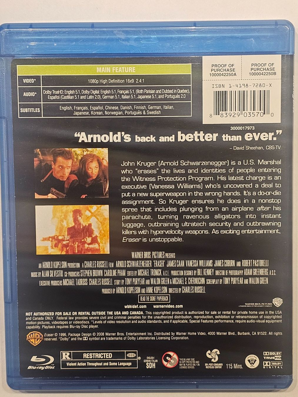 Alle DVDs: Blu-ray Eraser Arnold Schwarzenegger – Gebraucht aus Würenlos von Keks 1