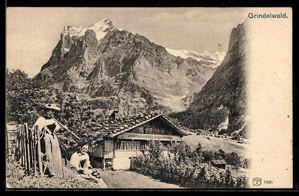 Cartes postales: Grindelwald, Ortsansicht mit Chalet und  – D'occasion à Berlin par bartko-reher