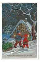 Weihnachten - herzliche Grüsse - Kinder - Präge-Litho