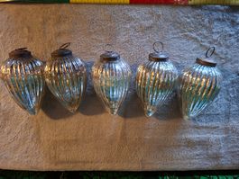 5 Vintage Christbaumkugel Biedermeier, Glas, Rombenform