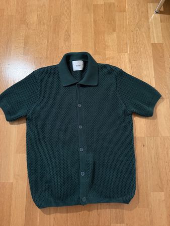 Arte Green Knit Button-Down Shirt, Size L 