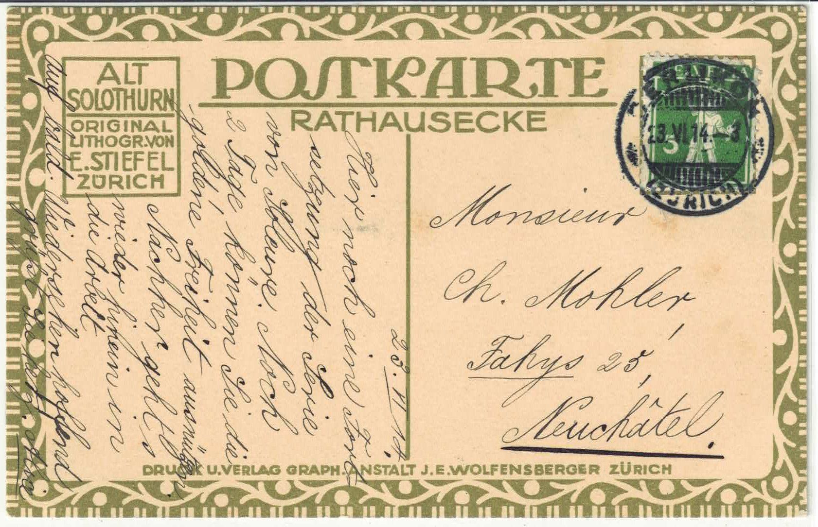 Ansichtskarten: Alt-Solothurn - E. Stiefel - Litho – Gebraucht aus Ettingen von Kartenplanet 1