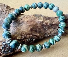 Glücks Armband Serpentin mit Kleeblatt Silberperle Unikat