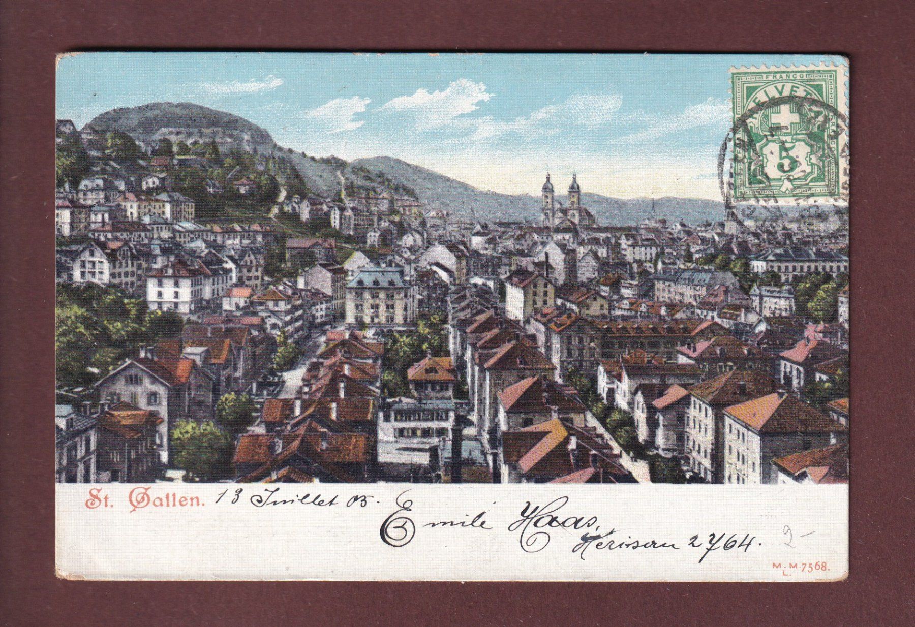 Cartoline postali: ST. GALLEN - Teilansicht - 1905 – Usato da Pully venduto da nicecards