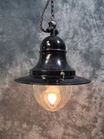 Restaurierte Kleine Emaille Industrie Lampe mit Schutzglas