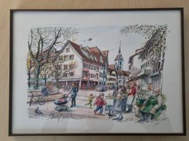 Cornelia Ziegler, Riehen Dorfplatz, Limitierte Auflage