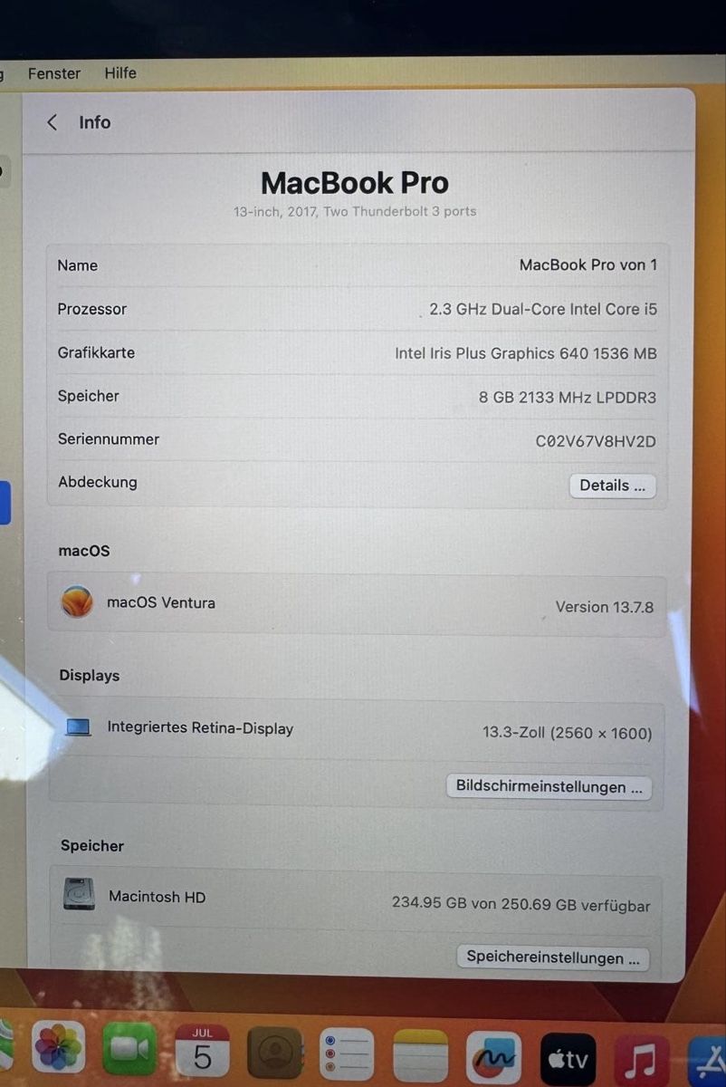 Apple Notebook: MacBook Pro, 13 Zoll, 2017, 256GB – Usato da Frenkendorf venduto da Balou2018 3