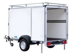 Humbaur Kofferanhänger mit Dachreling, Schienen und Stütze