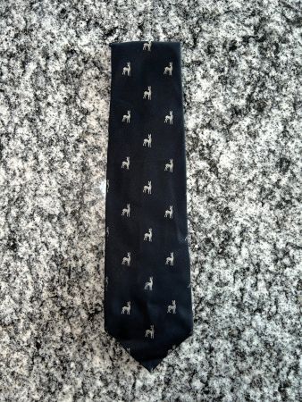 Seidenkrawatte mit Reh-Motiv, dunkelblau, Jagd, Italien