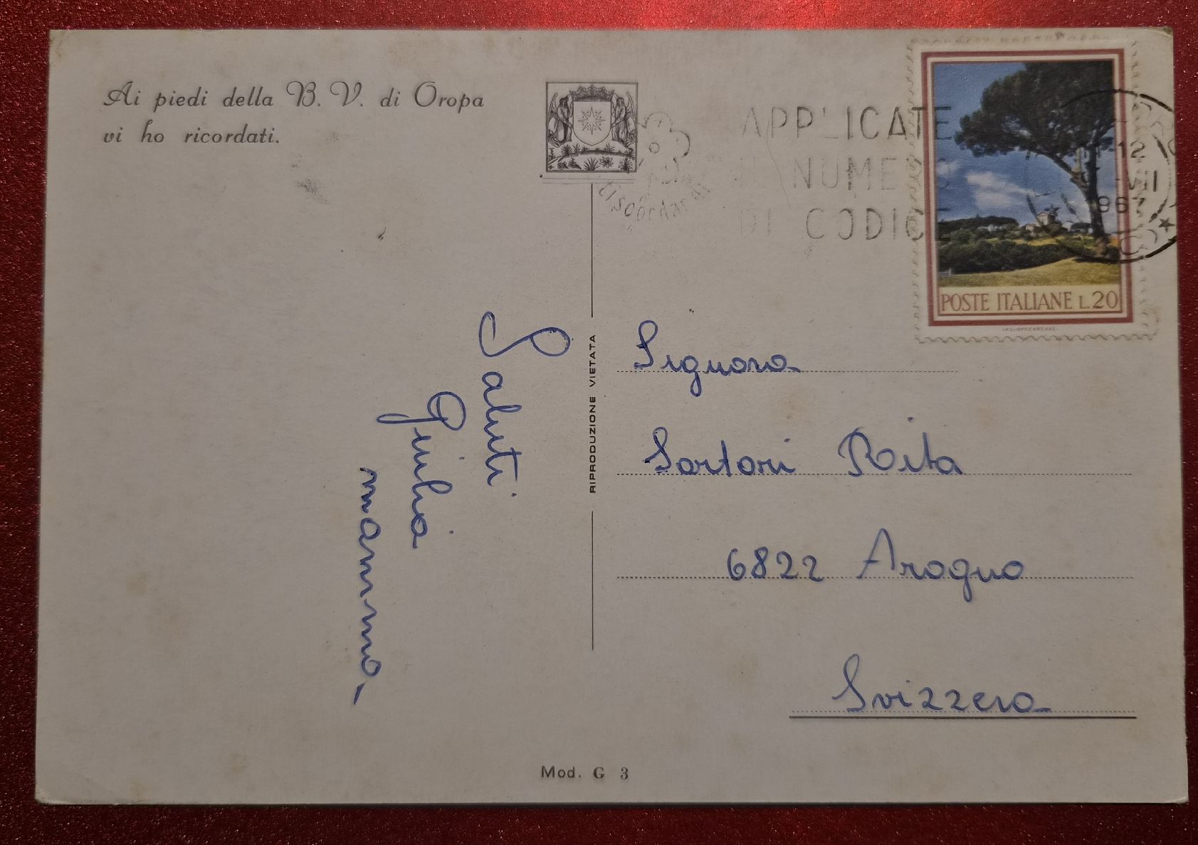 Cartoline postali: Oropa Madonna mit Kind 1967 – Usato da Melchnau venduto da Fishel 1