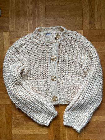 ZARA Chunky Strickjacke Cardigan Beige, Gr. S, Grobstrick