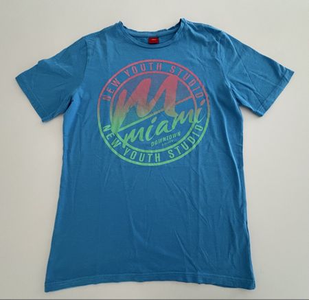 T-Shirt S.Oliver, blau, mit Schriftzug, Grösse 164