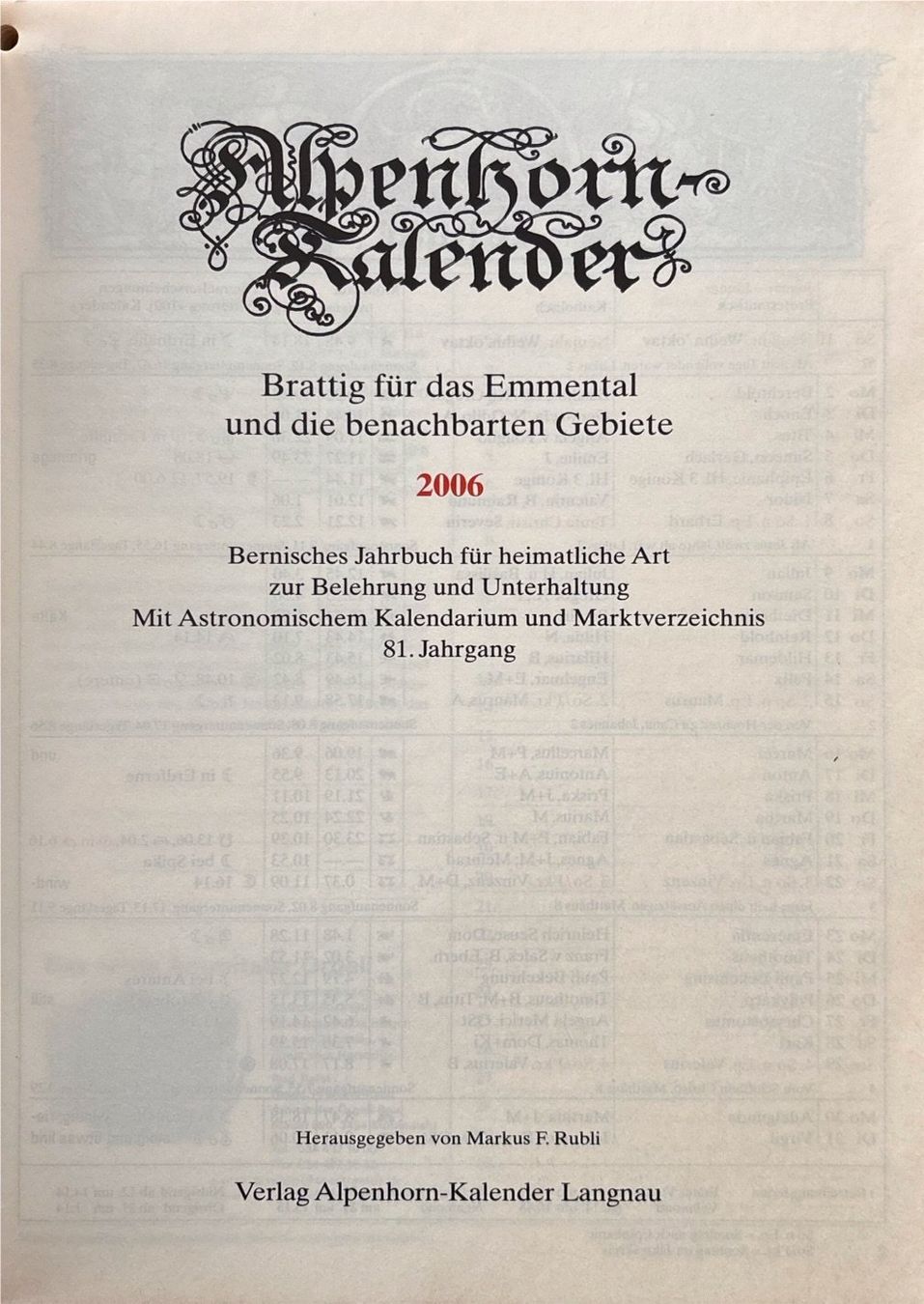 Libri: Alpenhorn-Kalender 2006 – Usato da Sarnen venduto da Livres 2