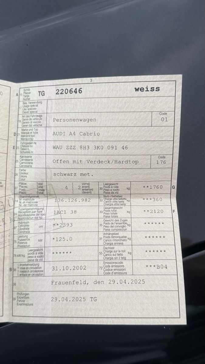 Autos: AUDI A4 CABRIOLET AUTOMAT – D'occasion à Wittenbach par lindi. 9