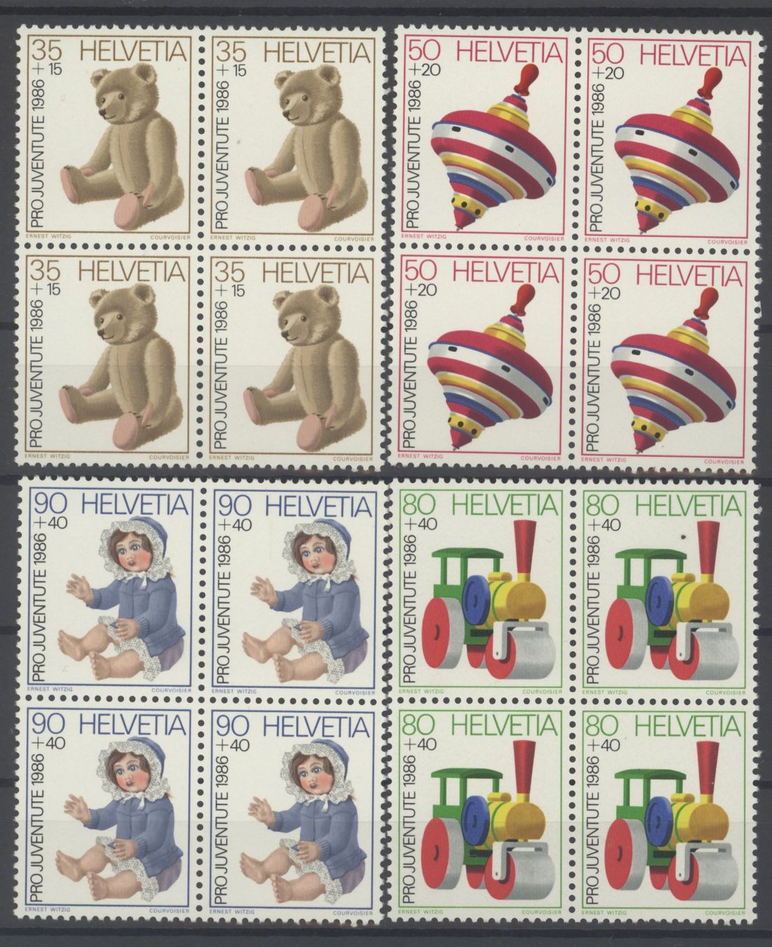 Tutti i francobolli: 1986, Pro Juventute, Viererblock ** – Usato da Willisau venduto da Vollstempel