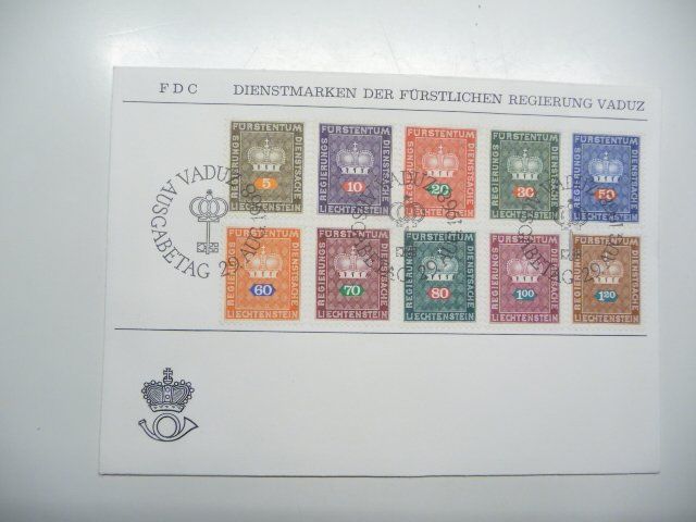 Tutti i francobolli: 1968  Dienstmarken Liechtenstein  /  6 FDC – Nuovo e nell'imballaggio originale da Kloten venduto da zimboida 1