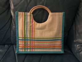 Sommer Tasche, Stofftasche, Handtasche mit Holzgriffen