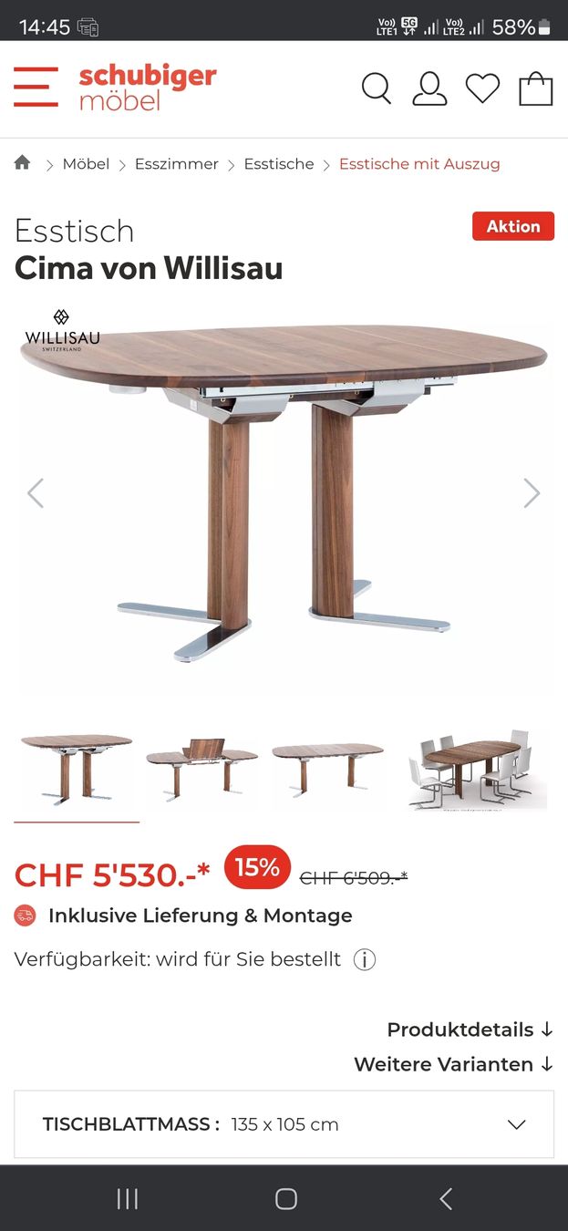 Tavoli: Esstisch Willisau mit 4 Lederstühlen - Swissmade – Usato da Steinen venduto da Stud2 5