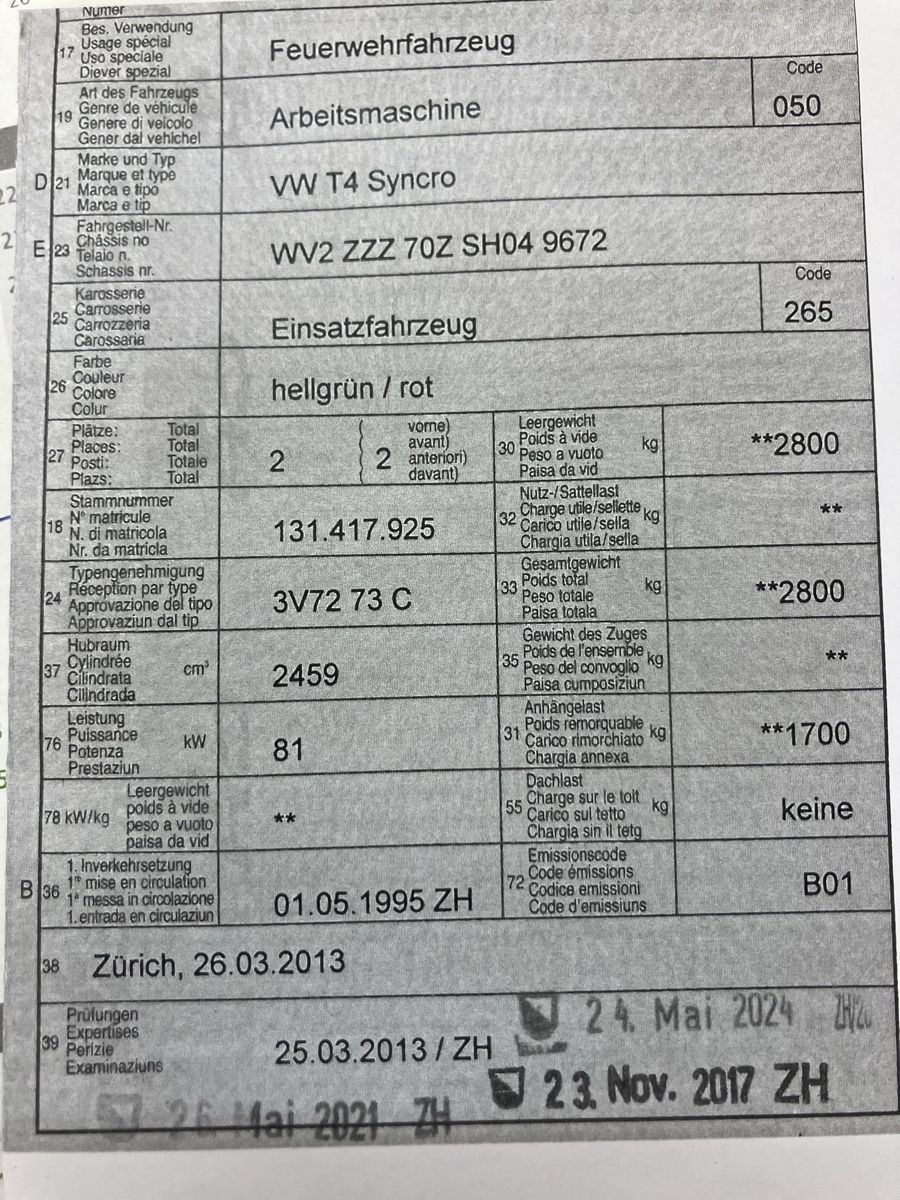 VW Veicoli commerciali: VW T4 Syncro 4x4 Feuerwehr – Usato da Bäretswil venduto da timopalmer 9