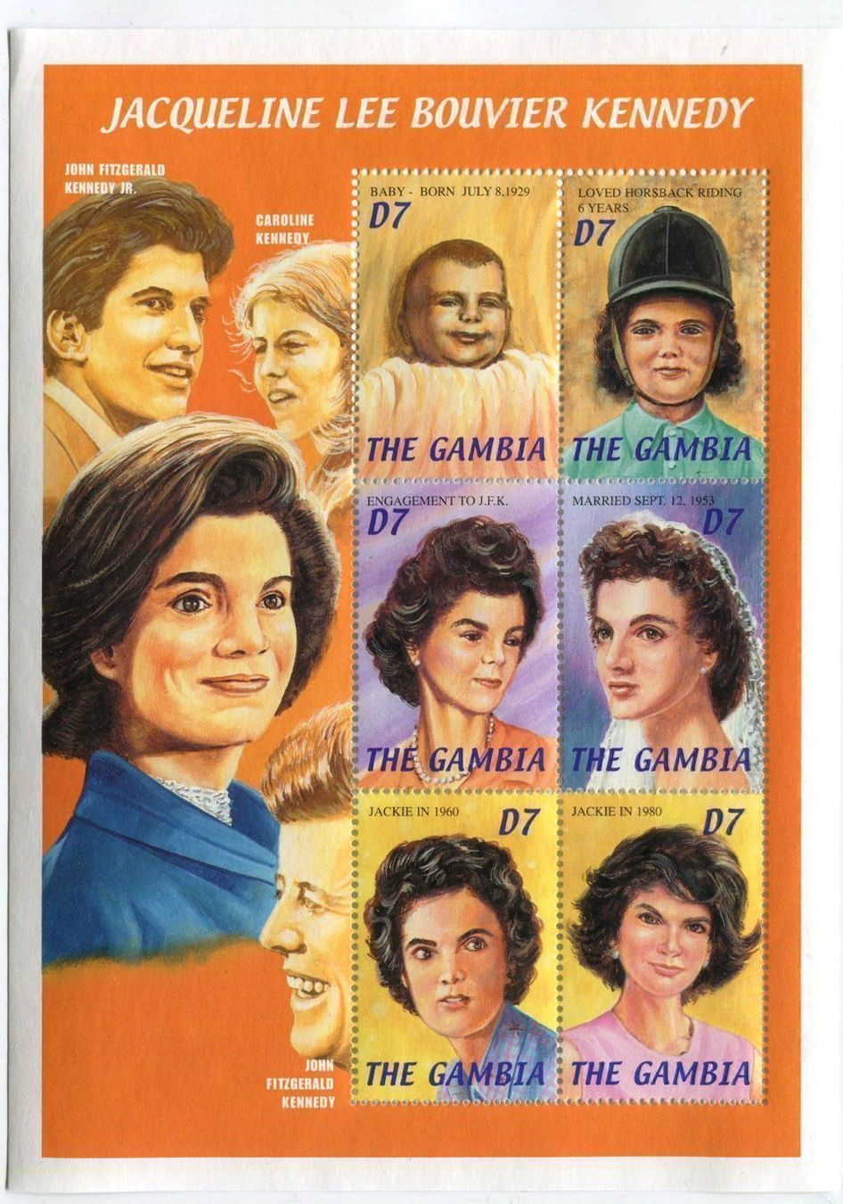 Alle Briefmarken: Block "Jacqueline Kennedy". Gambia – Neu und originalverpackt aus Basel von Butsch5