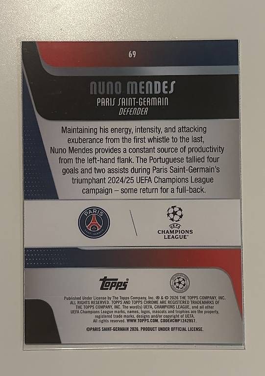 Sammelbilder & Trading cards: NUNO MENDES /199 - TOPPS CHROME 25/26 – Gebraucht aus Zürich von rub_87sh 2