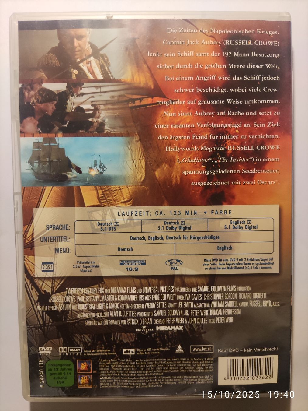 Alle DVDs: Master and Commander. ORIGINAL KINOFASSUNG – Gebraucht aus Basel von Alacant 1