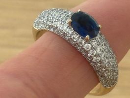 Luxus Elegante Gr.17/7 Ring Farbe: Gold /blau Zirkonia