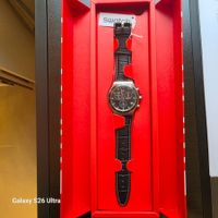 Swatch Chronograph Uhr schwarz Lederarmband neuwertig YVS495