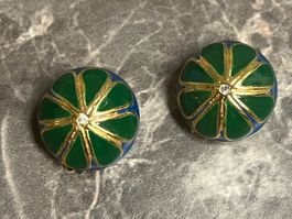 Vintage Ohrclips, Grün/Gold