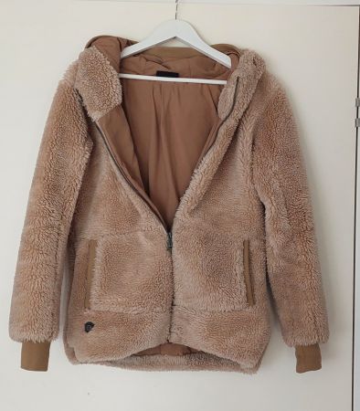 Teddy Jacke braun mit Kapuze Reissverschluss Grösse S