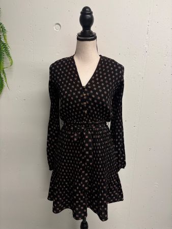 Renuar Plissee Kleid schwarz rot Logo Bindegürtel 34