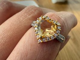 💛 Citrin Herzring 925 Silber Glücksstein Verstellbar