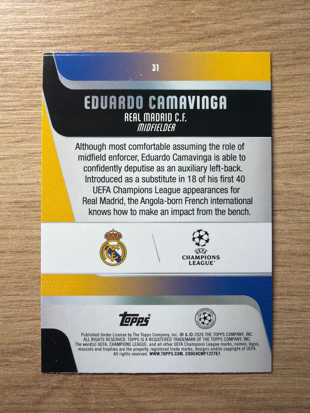 Topps Carte collezionabili: Soccer Eduardo Camavinga CARNAVAL Topps 2026 – Usato da Netstal venduto da Clutch79Cardz 1