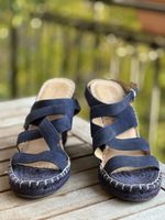 Like-new, navy blue espadrille heels size 36.5