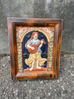 Ofenkachel, Relief, Frau mit Laute, Keramik, Vintage Deko 49