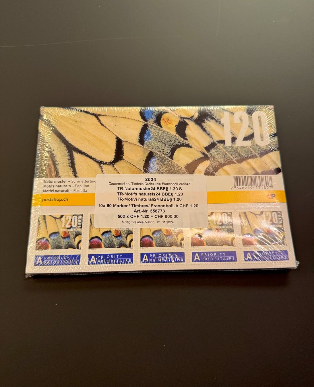 Tutti i francobolli: 500x A- Post Briefmarken CHF 1.20 «Schmetterling» – Nuovo e nell'imballaggio originale da Belp venduto da Frankatur-Bern