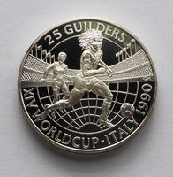 SURINAME, 25 Guilders - XIV Worldcup, ITALY 1990 (0.84oz Ag)