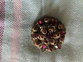 ANCIENNE BROCHE  -PERLES MAUVES SUR MONTURE ARGENTé