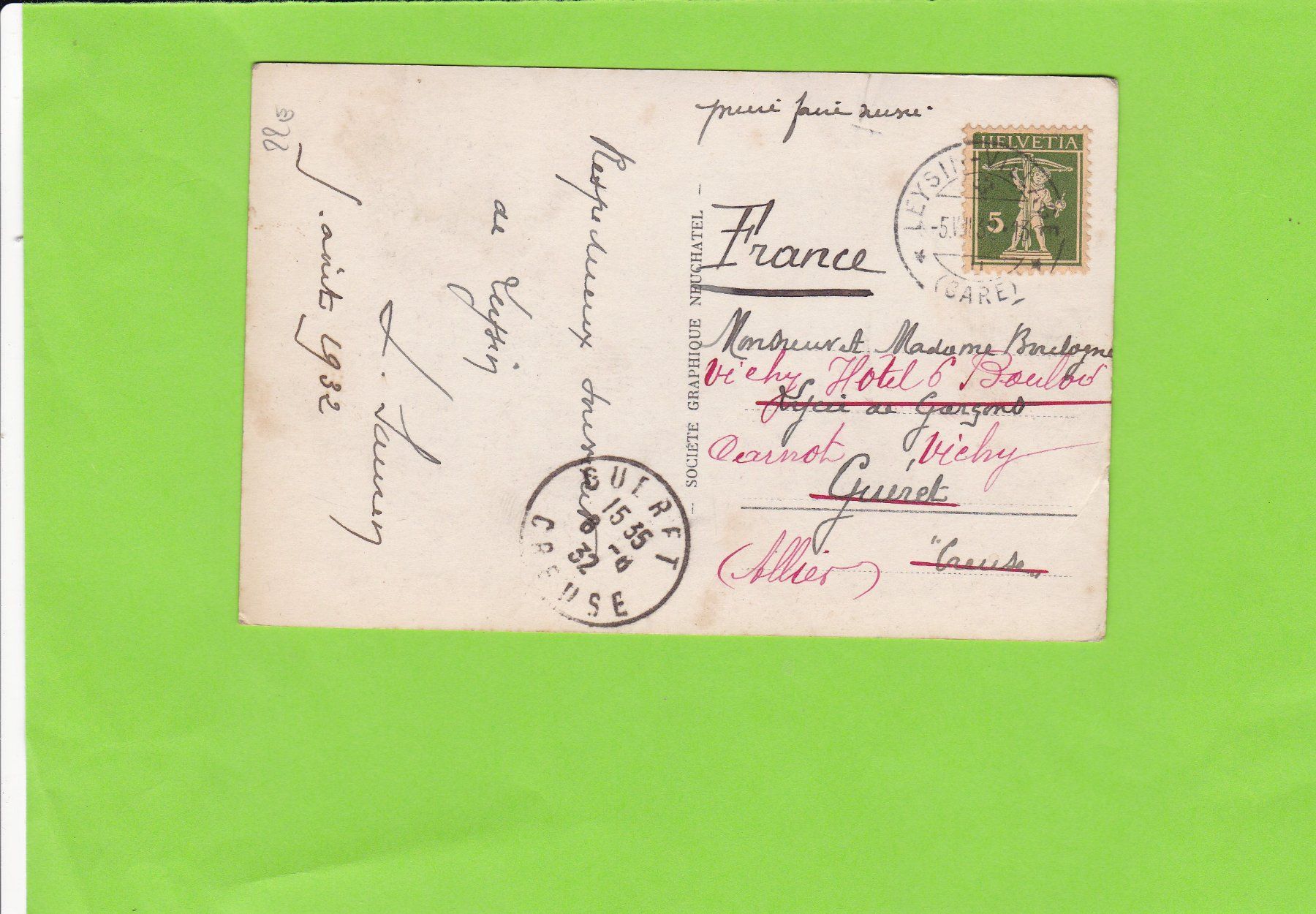 Cartoline postali: Leysin---1932 – Usato da St. Peterzell venduto da neckertal 1