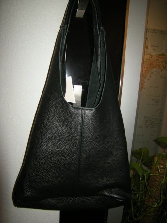Tolle echt Leder Schultertasche Tasche schwarz B/H 40x28cm