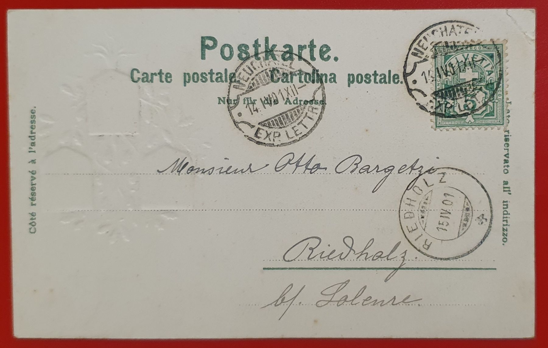 Ansichtskarten: Prägekarte Neuenburg 1901 – Gebraucht aus Kreuzlingen von Rschweiz1 1