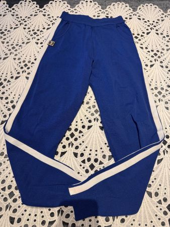 Jogginghose Strickhose Gr S XS  Blau mit weissen Streifen